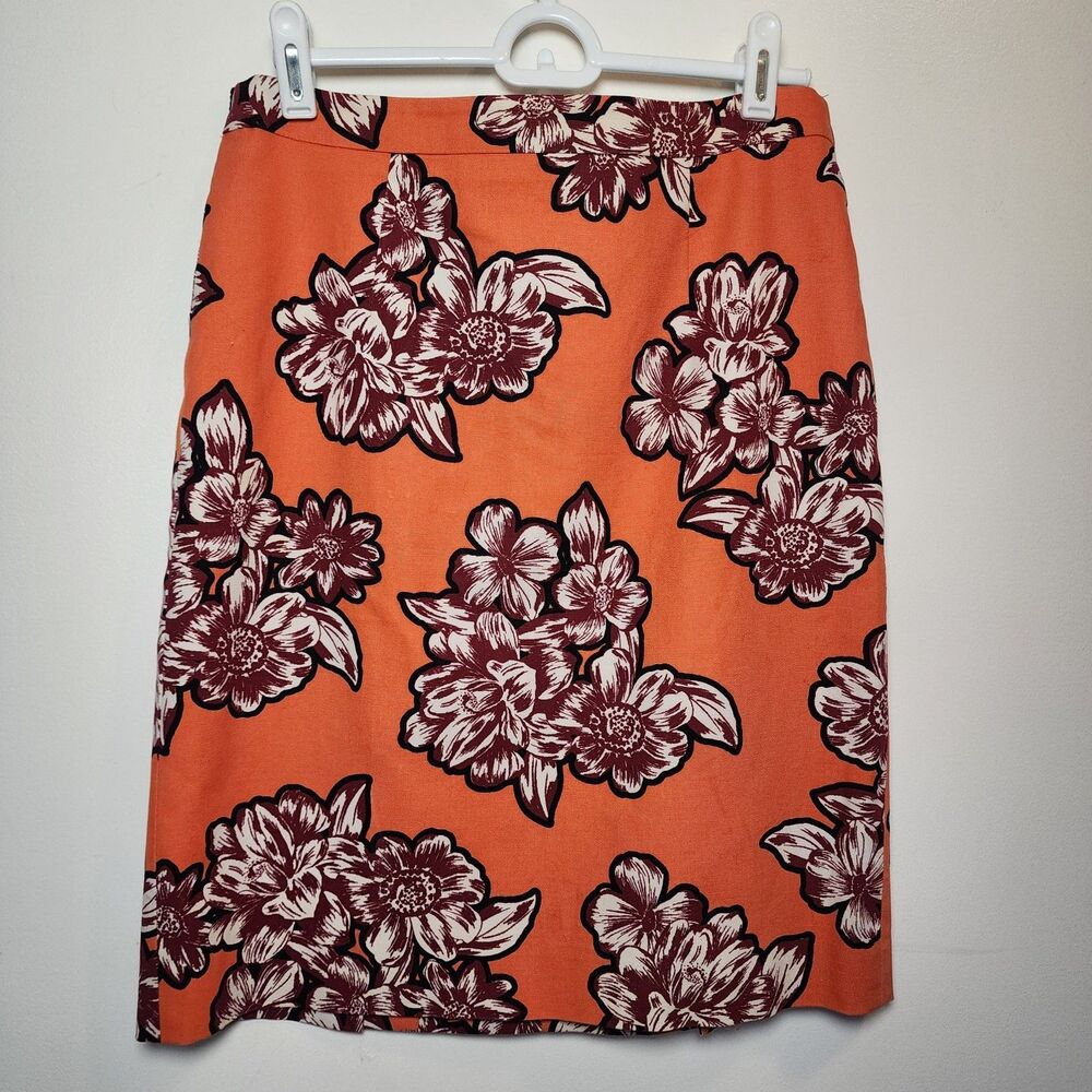 Maeve Women's Sz 2 Pencil Skirt Orange And Floral Office Feminine